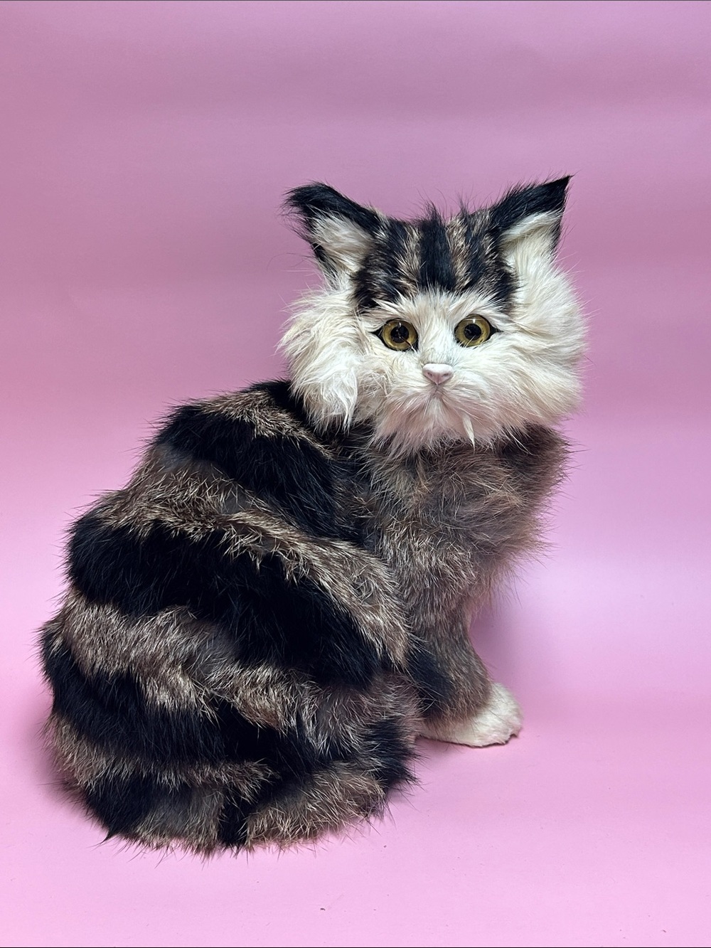 Vintage REAL FUR Sitting Cat Figure Rabbit Hair Kitty Cat 9 inches